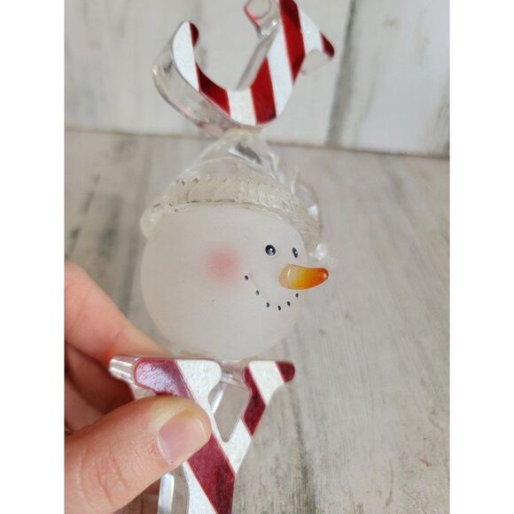 Snowman Joy candy cane striped face ornament Xmas decor - Picture 6 of 11